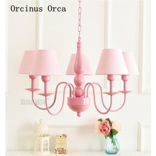 Korean garden romantic PINK CHANDELIER Girl Bedroom Princess room lamp French creative warm fabric Chandelier