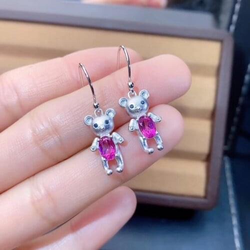 Fashion cute Bear Natural pink topaz gem drop earrings S925 sliver natural gemstone earrings girl party gift fine jewelry