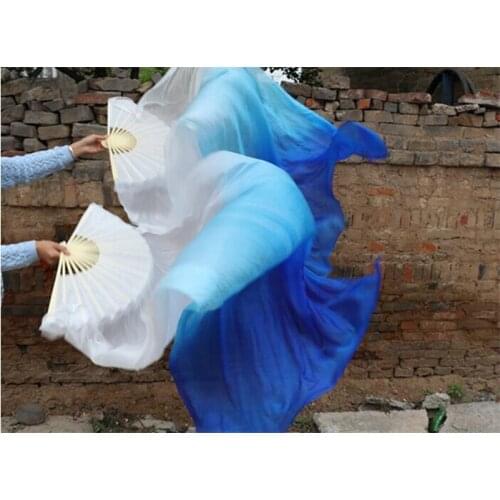On Sale 1Pair 1.5mx0.9m Standard Size Light Belly Dance Silk Fan Veil Handmade Worship Art Silk Bamboo Dance Fans Free Shipping