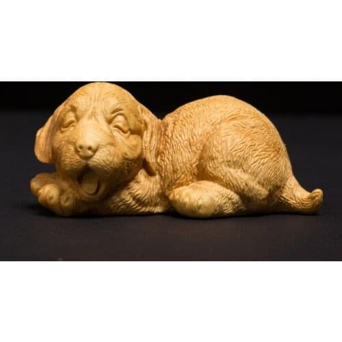 Small Dog Animal Statue Boxwood Carvings Mascot Animals Miniature Creative Room Carving Crafts Solid Wood Animal Car Ornaments