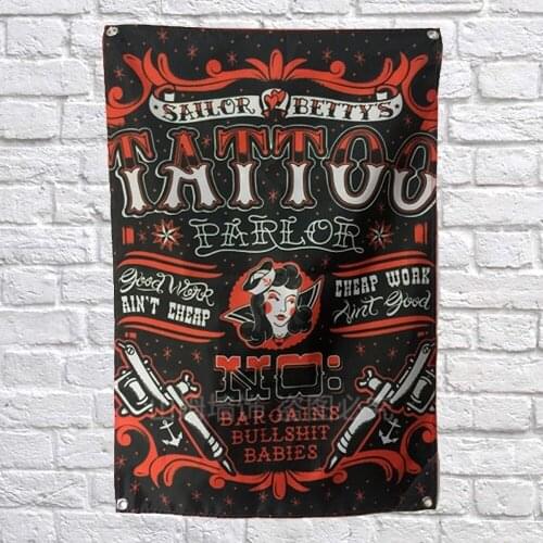 Punk Old School Tattoos Body Art Poster Scrolls Draperies Curtains Hanging Flags Tattoo Shop Decor Banners Waterproof Art Cloth