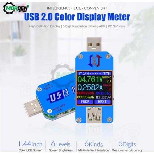 UM24 UM24C UM25 UM25C UM34 Voltage Current Meter USB 2.0 Type-C LCD Color Display Voltmeter Ammeter Battery Charge USB Tester