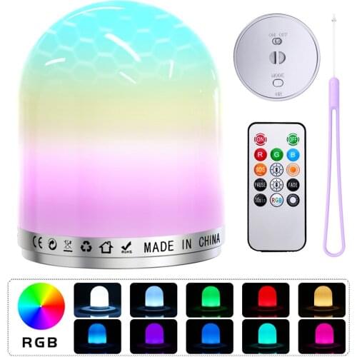Smart LED Night Light Rechargeable Remote Control Bedside Lamp Dimmable RGB Color Change for Baby Room, Office, Camping