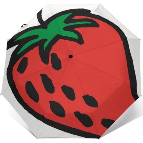 Funny Strawberry Print Windproof Automatic Folding Inverted Umbrella Portable Paraguas for Man Woman