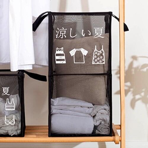 Japanese Mesh Cloth Breathable Laundry Basket Simple Collapsible Bathroom Storage Baskets Large Capacity Transparent and Visible