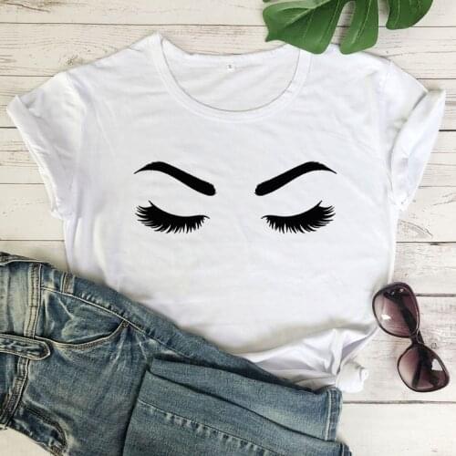 Funny Womens Makeup Eyelashes T-shirt Casual Short Sleeve Graphic Eyebrows Tee Shirt Top 90s Girl Summer Hipster Grunge Tshirt