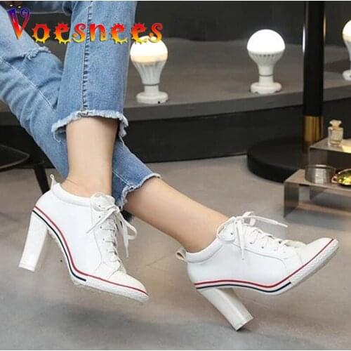 2018 New Womens shoes Boots High heels 6-8cm Female Pumps ladys Boots Ankle Lace-Up Thick heel and Thin Heels Shoes Size 34-40