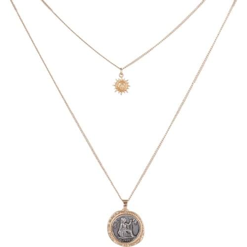 2020 New French Baroque Style Sun Long Sweater Chain Vintage Coin Double Pendant Necklace Women