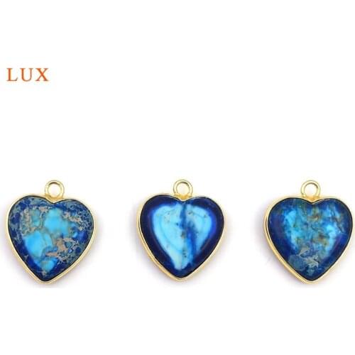 2pcs Exquisite Fashion Natural Stones Ocean Blue Emperor Stone Heart Shape Pendants For Necklace Charm For Woman Jewelry