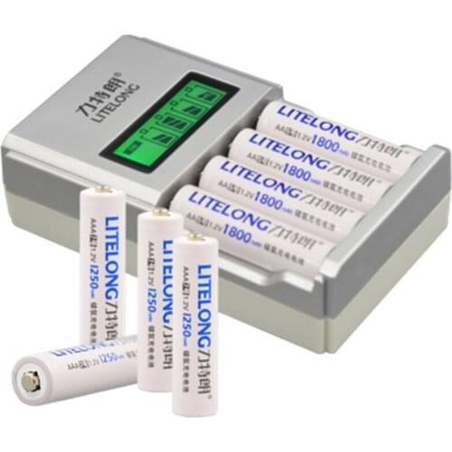 4pcs 1.2V AA 1800mAh rechargeable NiMH battery+4pcs 1.2V AAA 1250mAh rechargeable battery+1pcs Universal AA AAA battery charger