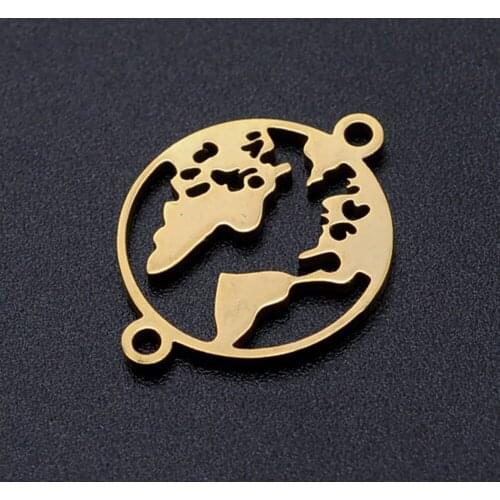5pcs/lot World Map diy Connector Charms Wholesale 100% Stainless Steel Jewelry Supplies Custom Finding Connectors Never Rust