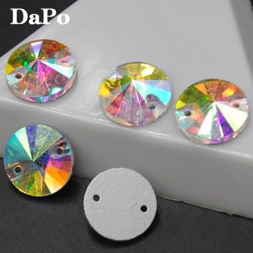 8mm,10mm,12mm,14mm,16mm,18mm Sew On Glass Crystal Round Rivoli Rhinestone Crystal Clear AB color SF0476-SF0481