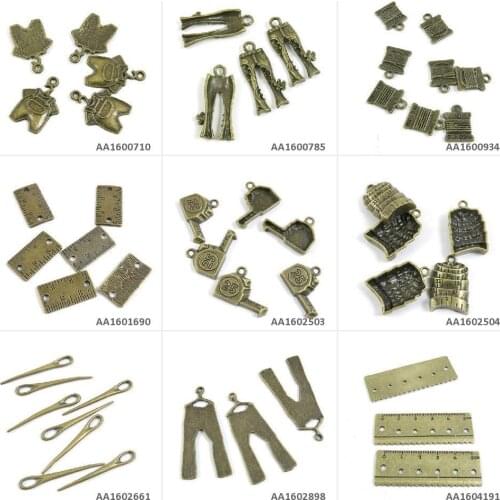 Antique Bronze Tone Jewelry Charms Centimeter Ruler Pants Trousers Needle Clothes Tape Measure Silk Cord Jeans Kids Rompers