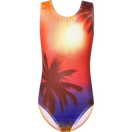 BAOHULU Toddler Coconut Tree Print Ballet Leotard Girls Sleeveless Gymnastics Leotard Kids One Piece Practice Outfit