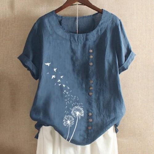 Brand Blouses Woman Clothing O-Neck Women Big Size Tunic Tops 2021 Casual Short Sleeve Print Shirt Blouse Blusa Feminina