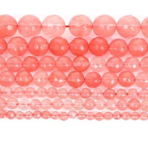 Natural Stone Faceted Pink Watermelon Quartz Round Loose Beads For Jewelry Making Needlework DIY Bracelet Strand 4-12MM