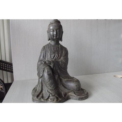 Fast shipping USPS to USA S0538 Tibet Art Statue Old Copper Bronze Eight treasures comfortable Kwan-Yin GuanYin