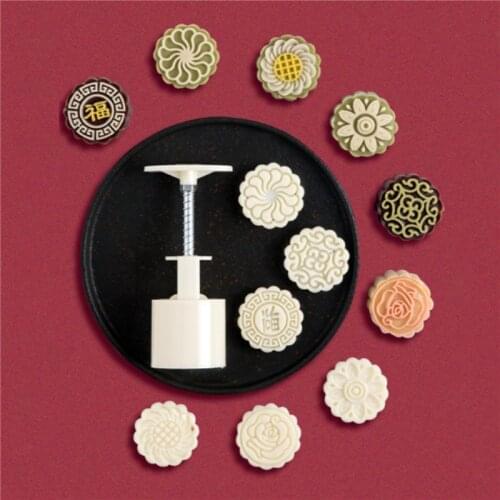 75g Mooncake Mold 6pcs Flower Stamps Hand Press Moon Cake Pastry Baking Mould DIY Bakware for Mid-autumn Festival Party