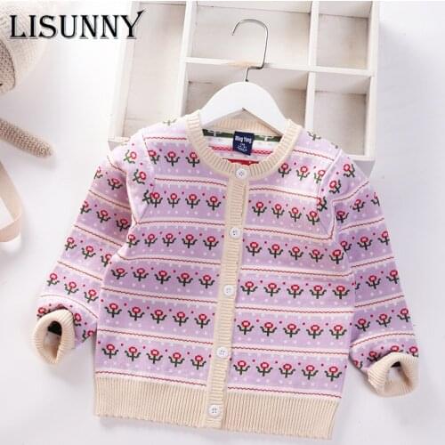 Girls Cardigan Sweater 2021 Autumn European American Style Kids Sweater Toddler Coat Floral Children Jacket Baby Clothes O-Neck