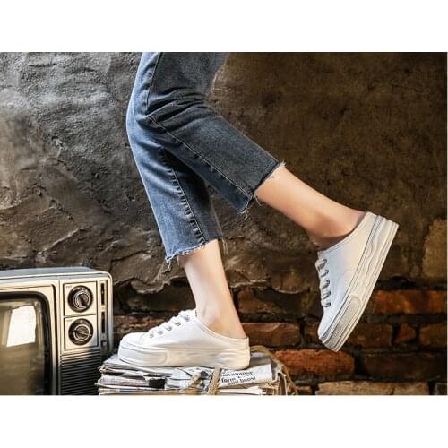 Women Canvas Shoes 2021 Fashion Half Slippers Canvas Shoes Women Platform Increase Casual Shoes Women Loafers Zapatos De Mujer