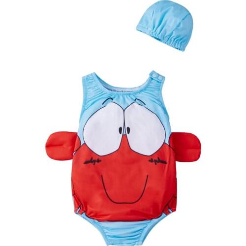 Summer Children Kids Goldfish Swimsuit with Cap Set Kids Boys Girls Cute Blue Swimwear for Holiday Vacation Beach Costume