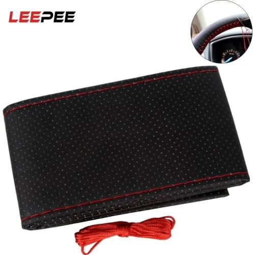 LEEPEE Soft PU Leather DIY Steering Wheel Covers With Needle and Thread Set Interior accessories
