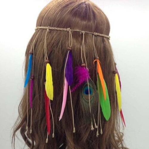 Hot sale Women Feather headwear Hair Accessories Peacock Feather Head Bands Indian Bohemian party hair accessories F0229