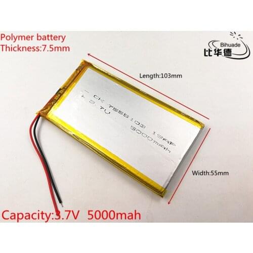 Li-po 1pcs/lot 7555103 3.7V 5000mAh Polymer Lithium Li-Po Rechargeable Battery For GPS