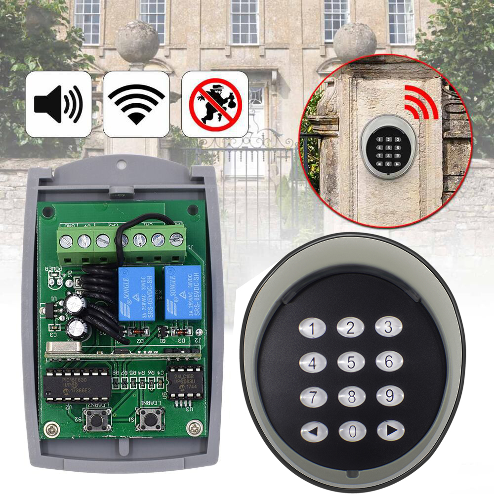 Metal Wireless Keypad Gate Opener Keypad Rolling Code 433mhz Keypad With 12V/24V 2 Channel Receiver For Garage Door