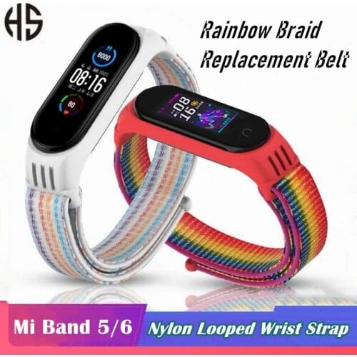 Mi Band 6 5 4 3 Wristband Nylon Woven Replacement Belt Breathable Personalized Canvas Rainbow Velcro Strap