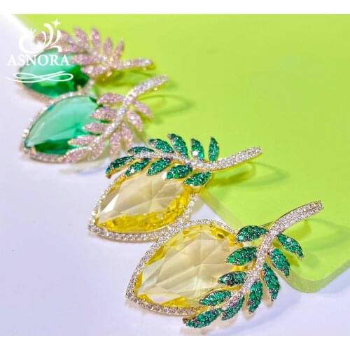 Fashion Womens Earrings, Yellow and Green Cubic Zirconia Womens Leaf Earrings, Hoop Earrings Party Accessories