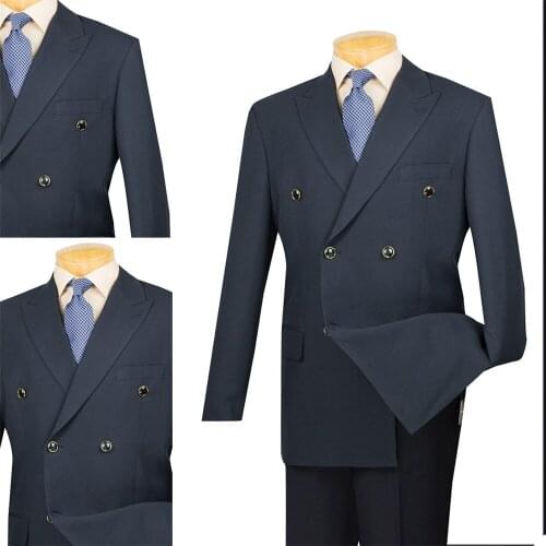 Handsome Men Tuxedos Peaked Lapel Double Breasted Blazer Custom Made Groomsmen Wedding Smart Casual Suits 2 Pieces Set