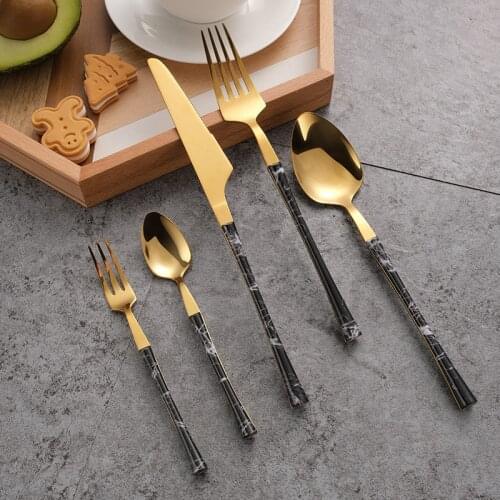 30Pcs Stainless Steel Cutlery Set Marbling Handle Dinnerware Knife Coffee Spoon Fork Dinner Western Food Tableware Silverware