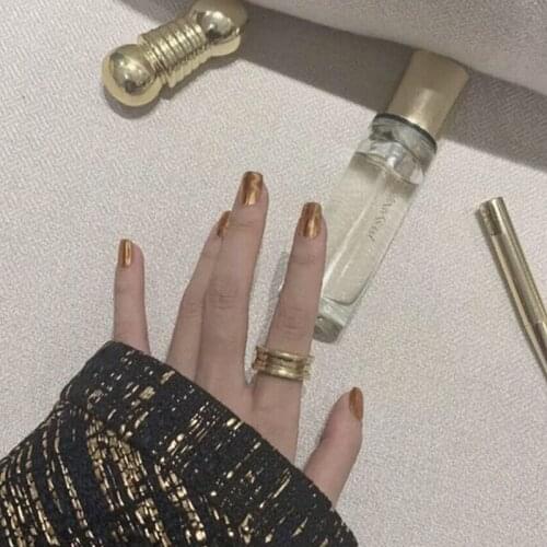 Square Bronze gold pure color false nails 24pcs french cute short size lady full nail tips vintage fake nails with glue