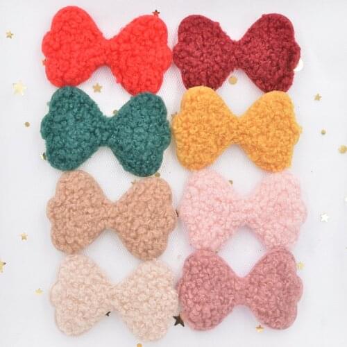 Wholesale 40Pcs 6CM Teddy Plush Padded Patches Soft Bow Tie Appliques for DIY Headband Child Hairband Kids Hair Bow Ornament S50