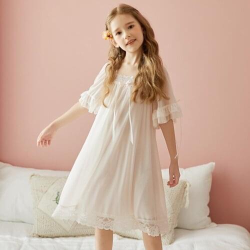 Girls Modal Soft Nightdress Kids Nightgown Lace Mesh Cute Lovely Pajamas Spring And Summer Sleeping Dress Home Wear