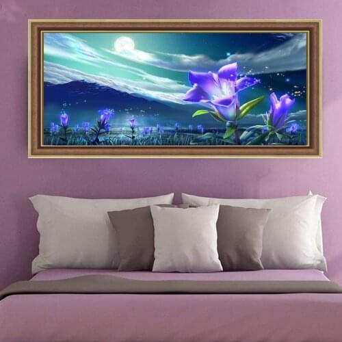 New AB Diamond Embroidery Smart Blue Lily in the Moonlight 5d DIY Diamond Painting Flower Mosaic Rhinestone Home Decoration