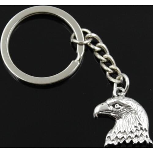 New Fashion Men 30mm Keychain DIY Metal Holder Chain Vintage Hawk Eagle 21x19mm Silver Color Pendant Car Keychain Gift