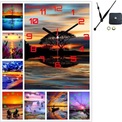 New style 5d diamond painting full with clock beach diamond mosaic 5d diamond embroidery sale with clock beach decoration home