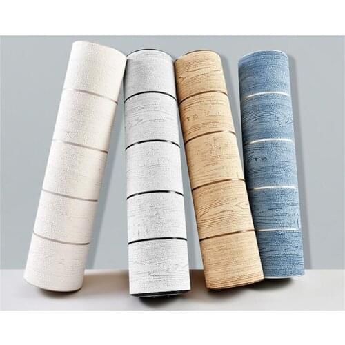 Beibehang Modern Mediterranean Wood stripe Wallpaper Living Room 3D blue creamy white Striped Wood TV Background 3d Wallpaper