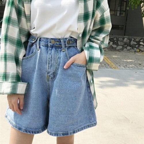 Solid Color Loose Jeans Shorts 2021 New Summer Women High Waist Blue Denim Shorts Vintage Female Wide Leg