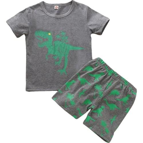 1-7 Years Kids Boys Summer Outfits Dinosaur Print T-Shirt Elastic Waist Shorts Suits For Boys Casual 2pcs Clothing Set