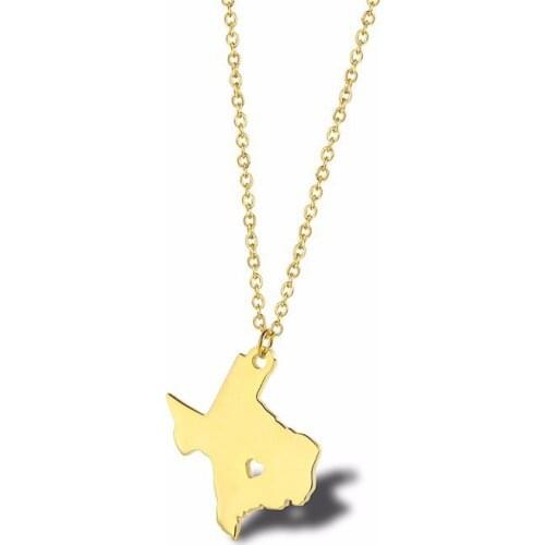 RIR Stainless Steel Texas Map Lone Star State Necklace Fashion Southern United States Hometown Friends Jewellery Gifts