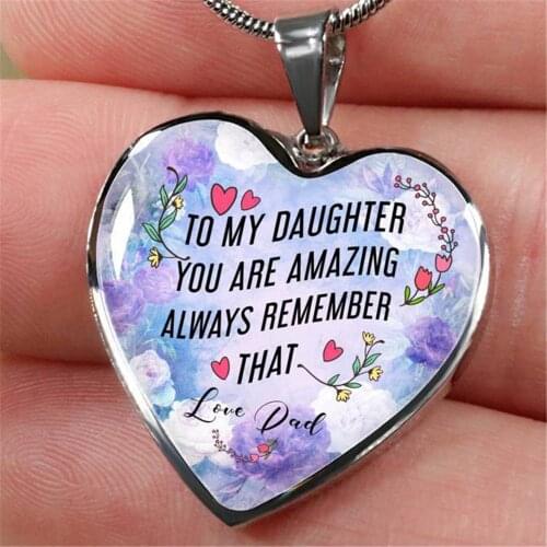 Women Girls Heart Pendant Necklace Letter TO MY DOUGHTER YOU ARE AMAZING ALWAYS REMRMBER THAT LOVE DAD Jewelry Gift