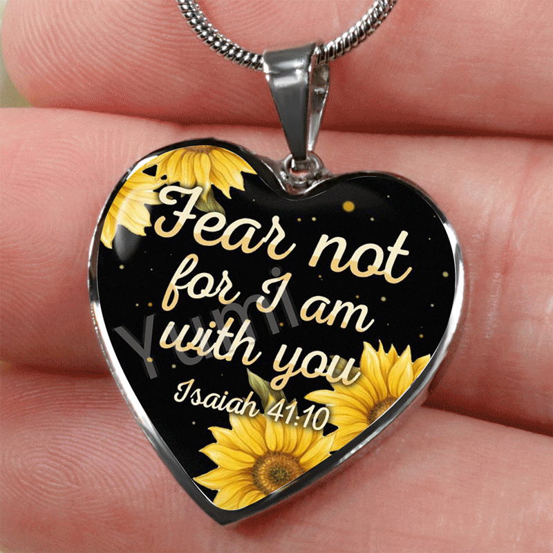 Do Not Fear for I Am with You Heart Pendant Necklace Isaiah 41:10 Bible Verse Necklace Inspirational Jewelry Christian Gifts