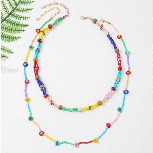 ZA Necklace 2 Pcs/Set Bohemian Multicolor Glass Beads Handmade Beaded Chain Necklaces For Women Beach Style Flower Necklace Gift