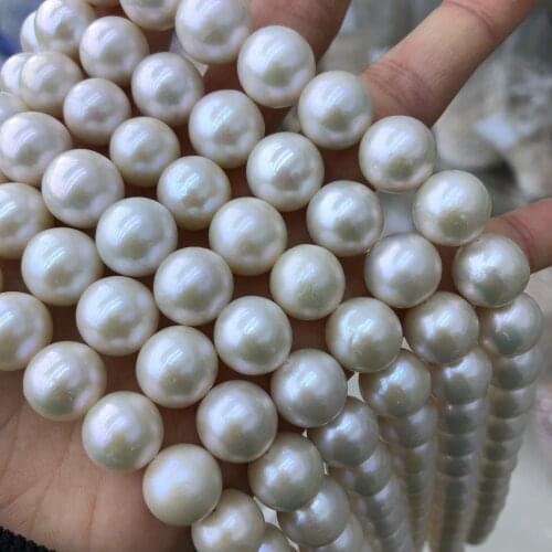 11-13mm Super Big Size White Color Edison Pearl Necklace Real Freshwater Pearl Strand String 39cm Long