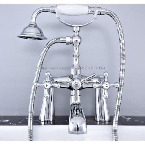 Polished Chrome Deck Mounted Bathroom Clawfoot Bathtub Faucet & Hand Shower Basin Sink Mixer Tap & Hand Shower Ntf770