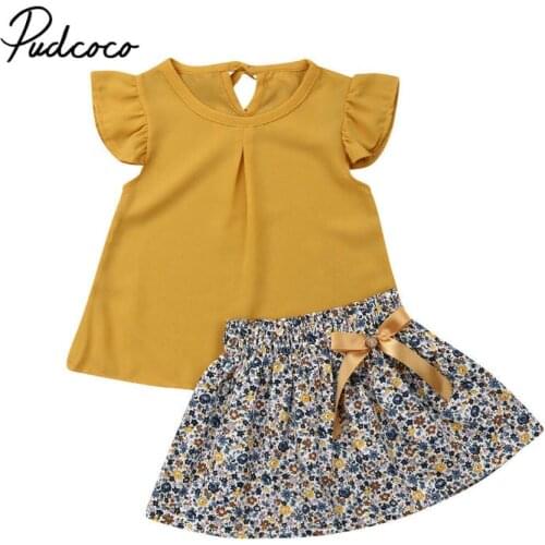 Newborn Kids Baby Girls Clothes short sleeve O-neck pullover solid Ruffle Tops Bow Floral print Shorts 2pcs cotton Outfits