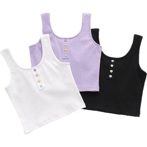 Ribbed Knit Crop Tank Top, Button Front Slim Fit Basic Camisole Casual Sleeveless T-Shirt for Women